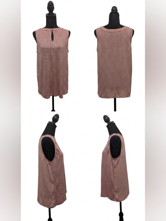 LOFT Tops - LOFT LP Pink Black Geometric Circle Print Mixed Media Sleeveless Shell Top